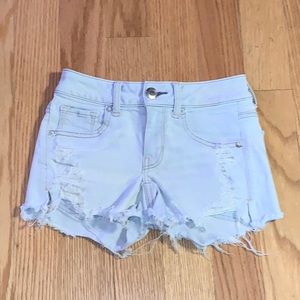 American Eagle Super Super Stretch Distressed Midi Shorts 00